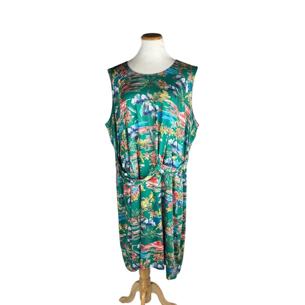Yumi‎ Sheath Party Cocktail Dress Green Emerald Garden Bird Floral Dress Size 20